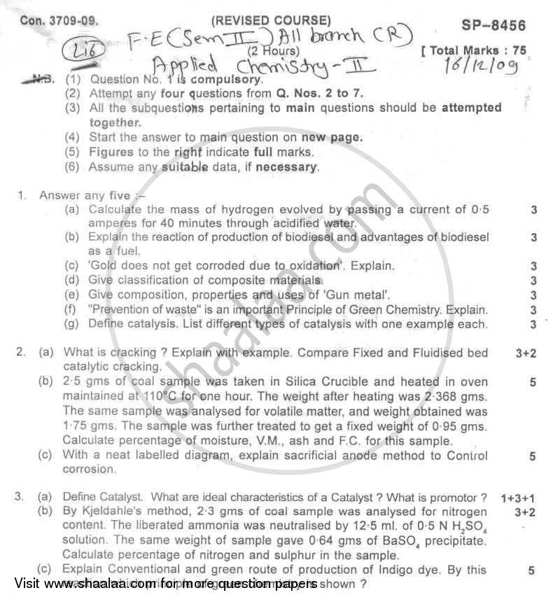 Applied Chemistry 2 2009-2010 - B.E. - Semester 2 (FE First Year) - University of Mumbai question paper with PDF download