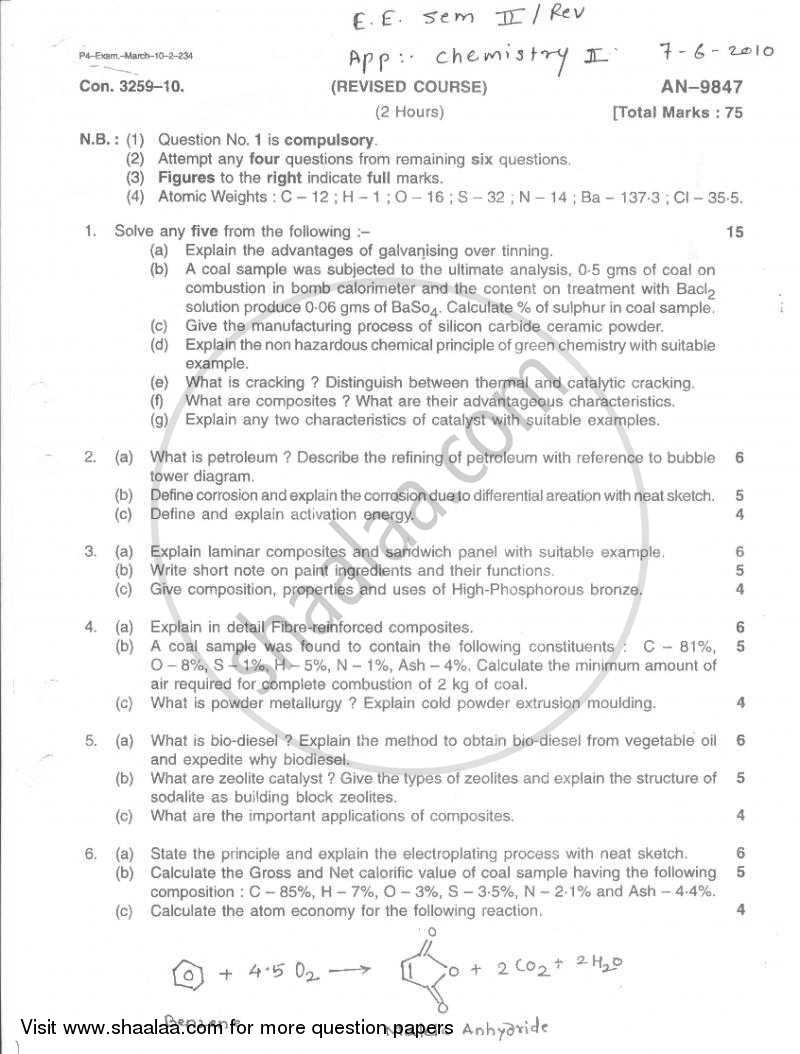 Applied Chemistry 2 2009-2010 - B.E. - Semester 2 (FE First Year) - University of Mumbai question paper with PDF download