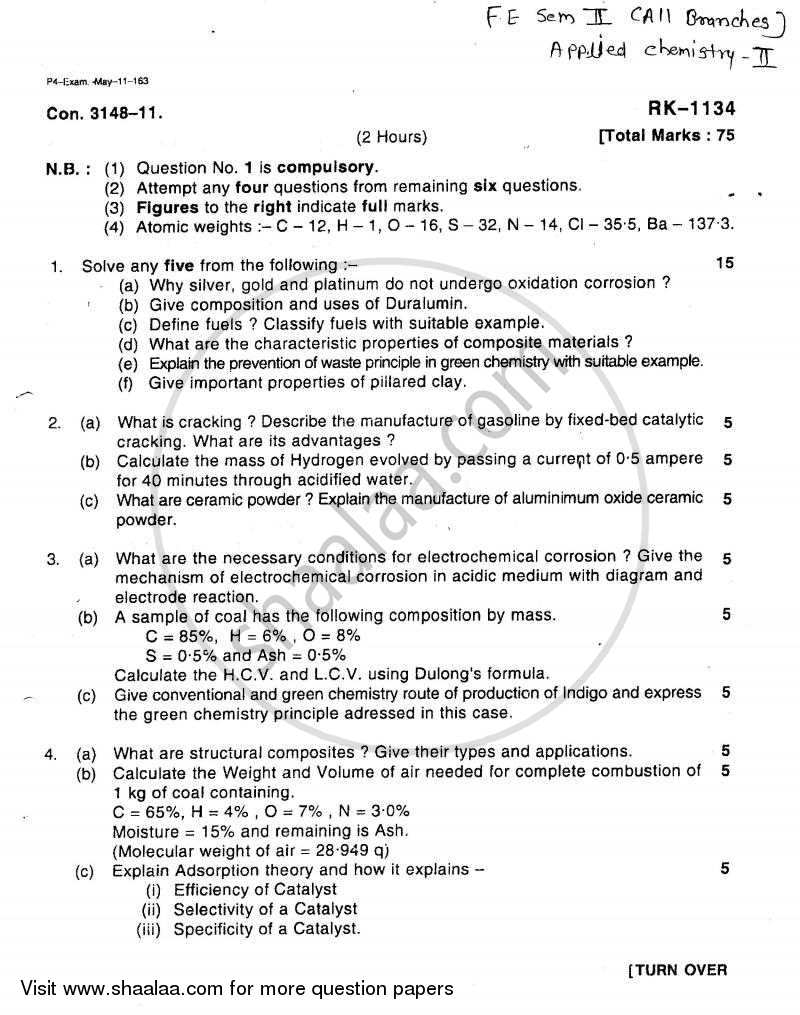 Applied Chemistry 2 2010-2011 - B.E. - Semester 2 (FE First Year) - University of Mumbai question paper with PDF download
