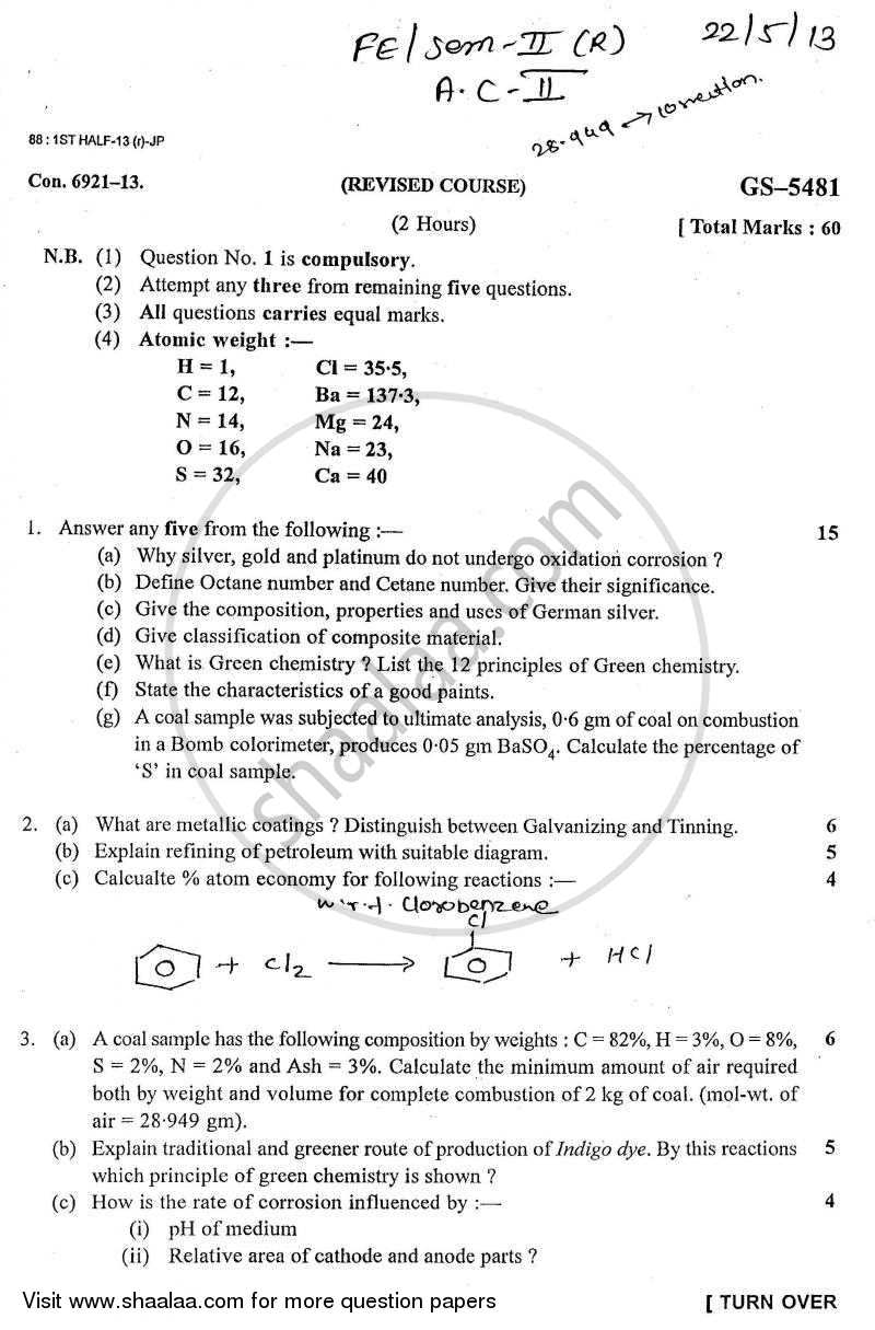 Applied Chemistry 2 2012-2013 - B.E. - Semester 2 (FE First Year) - University of Mumbai question paper with PDF download