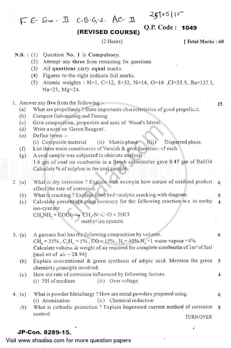 Applied Chemistry 2 2014-2015 - B.E. - Semester 2 (FE First Year) - University of Mumbai question paper with PDF download
