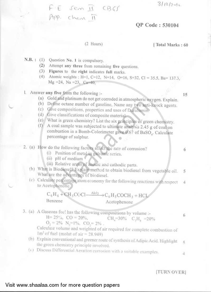 Applied Chemistry 2 2016-2017 - B.E. - Semester 2 (FE First Year) - University of Mumbai question paper with PDF download