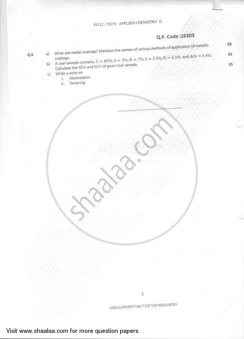 Applied Chemistry 2 2016-2017 - B.E. - Semester 2 (FE First Year) - University of Mumbai question paper with PDF download