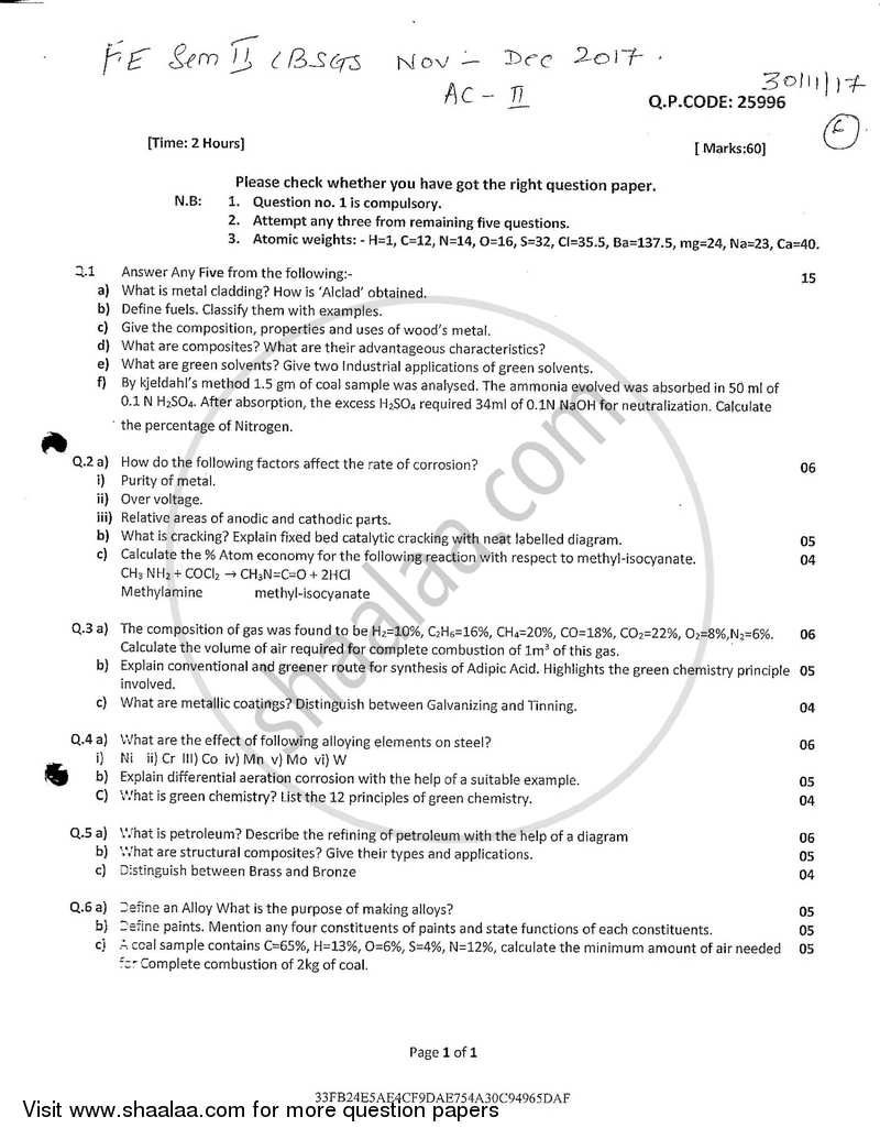 Applied Chemistry 2 2017-2018 - B.E. - Semester 2 (FE First Year) - University of Mumbai question paper with PDF download