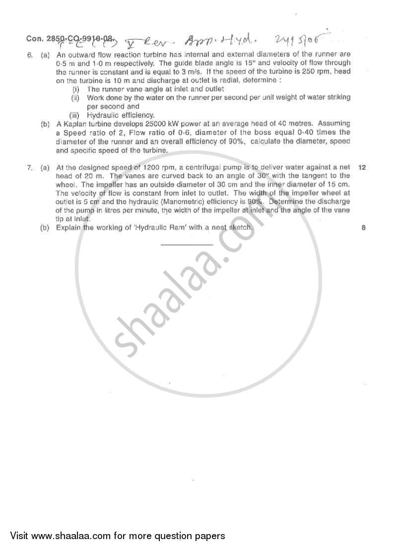 Applied Hydraulics 1 2007-2008 - B.E. - Semester 5 (TE Third Year) - University of Mumbai question paper with PDF download