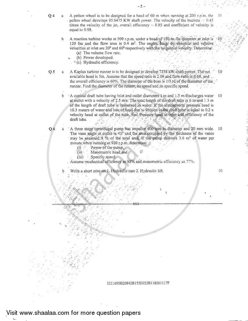 Applied Hydraulics 1 2016-2017 - B.E. - Semester 5 (TE Third Year) - University of Mumbai question paper with PDF download
