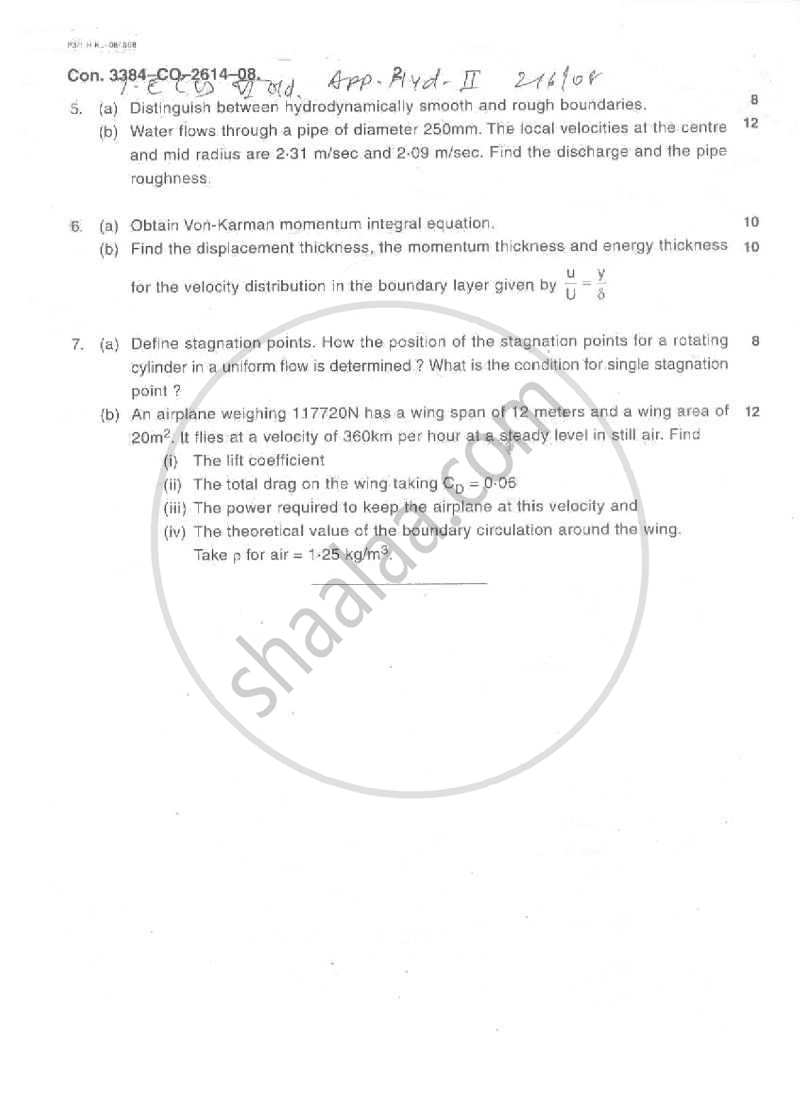 Applied Hydraulics 2 2007-2008 - B.E. - Semester 6 (TE Third Year) - University of Mumbai question paper with PDF download