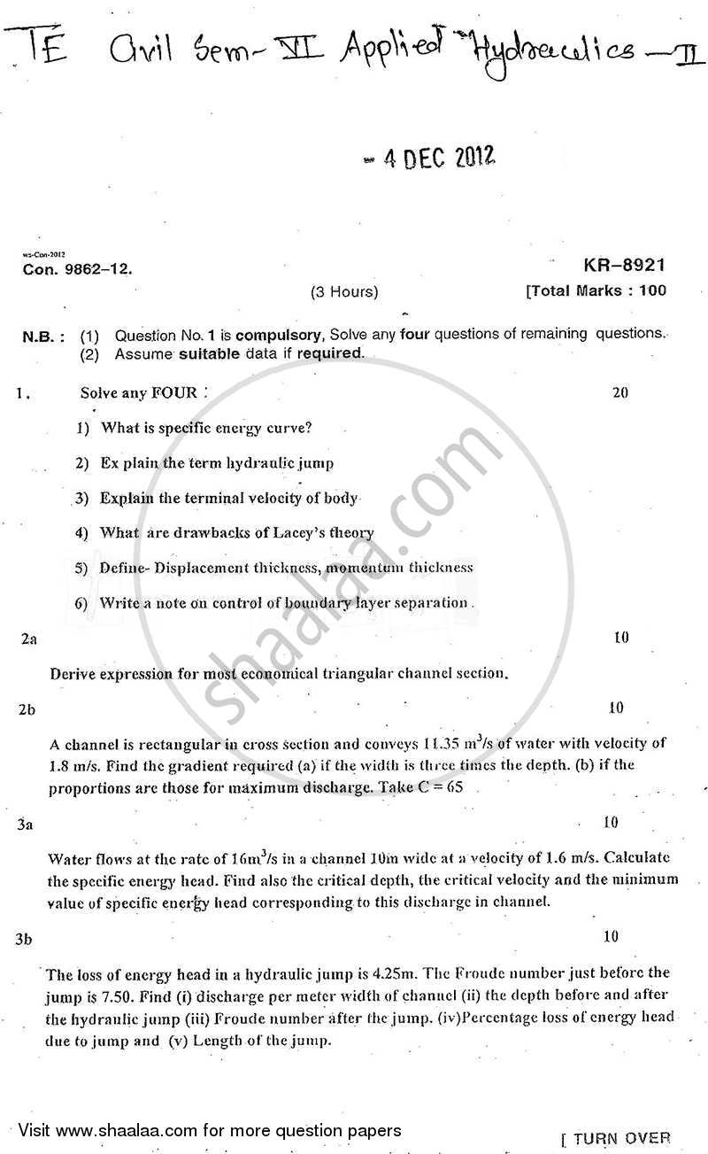 Applied Hydraulics 2 2012-2013 - B.E. - Semester 6 (TE Third Year) - University of Mumbai question paper with PDF download