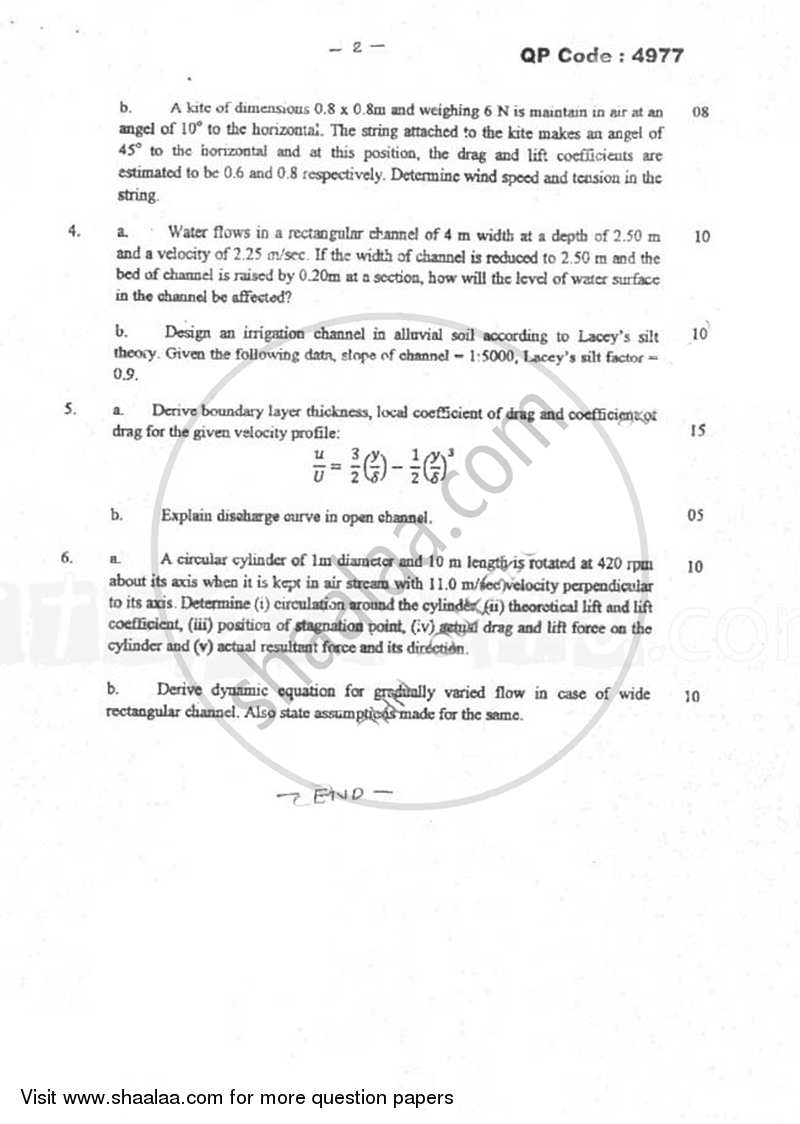 Applied Hydraulics 2 2014-2015 - B.E. - Semester 6 (TE Third Year) - University of Mumbai question paper with PDF download