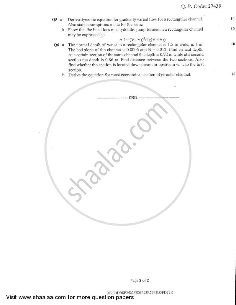 Applied Hydraulics 2 2017-2018 - B.E. - Semester 6 (TE Third Year) - University of Mumbai question paper with PDF download