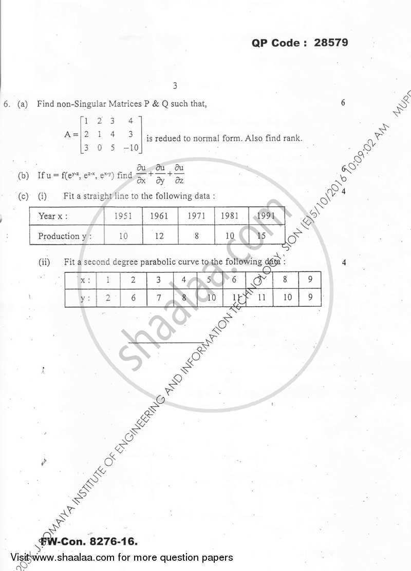 Applied Mathematics 1 2015-2016 - B.E. - Semester 1 (FE First Year) - University of Mumbai question paper with PDF download