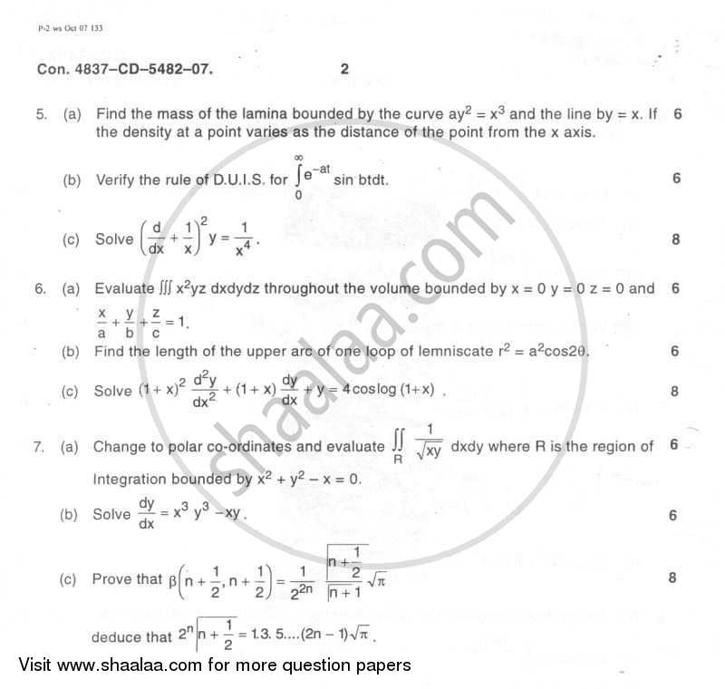 Applied Mathematics 2 2007-2008 - B.E. - Semester 2 (FE First Year) - University of Mumbai question paper with PDF download