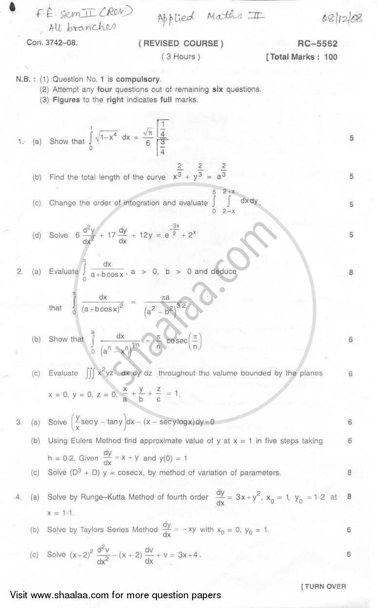 Applied Mathematics 2 2008-2009 - B.E. - Semester 2 (FE First Year) - University of Mumbai question paper with PDF download