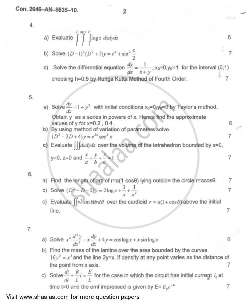 Applied Mathematics 2 2009-2010 - B.E. - Semester 2 (FE First Year) - University of Mumbai question paper with PDF download