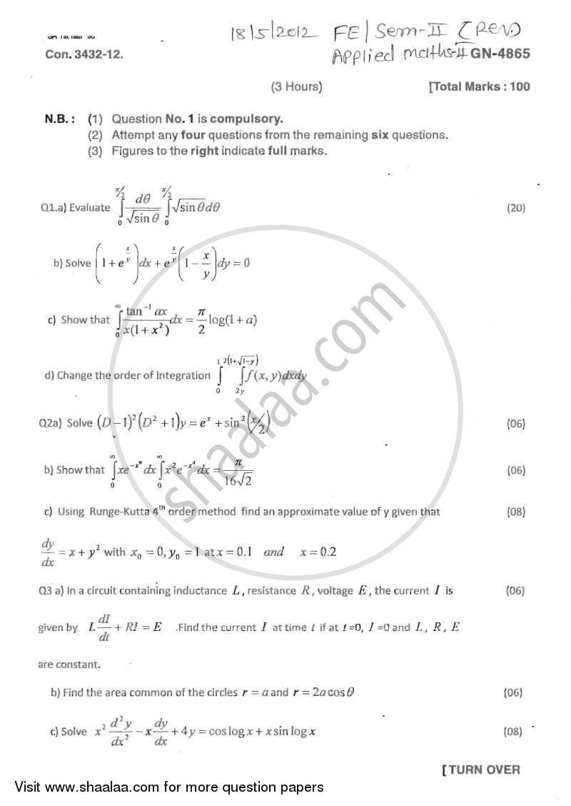 Applied Mathematics 2 2011-2012 - B.E. - Semester 2 (FE First Year) - University of Mumbai question paper with PDF download