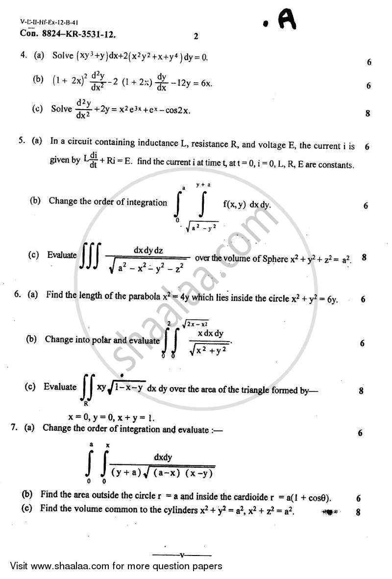 Applied Mathematics 2 2012-2013 - B.E. - Semester 2 (FE First Year) - University of Mumbai question paper with PDF download