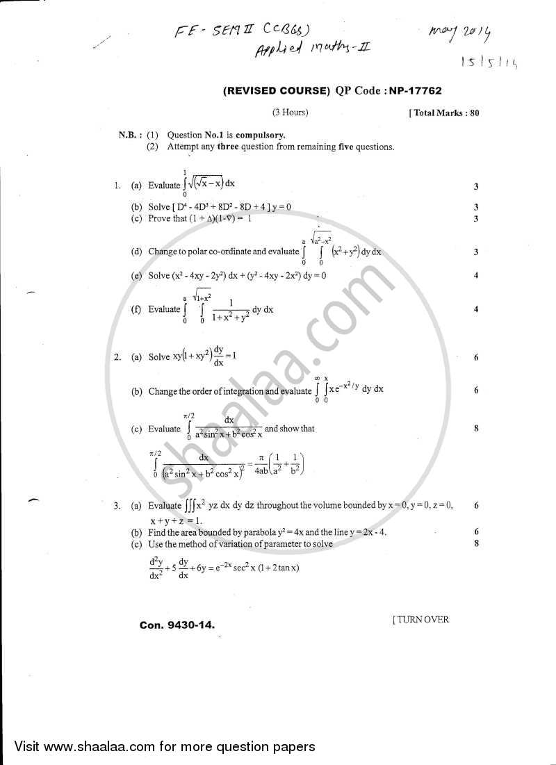 Applied Mathematics 2 2013-2014 - B.E. - Semester 2 (FE First Year) - University of Mumbai question paper with PDF download