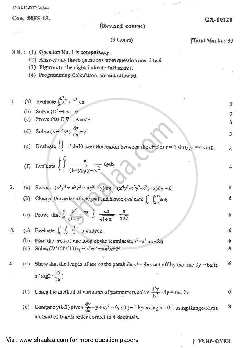 Applied Mathematics 2 2013-2014 - B.E. - Semester 2 (FE First Year) - University of Mumbai question paper with PDF download
