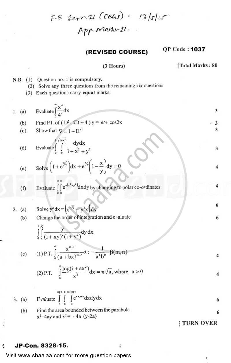 Applied Mathematics 2 2014-2015 - B.E. - Semester 2 (FE First Year) - University of Mumbai question paper with PDF download
