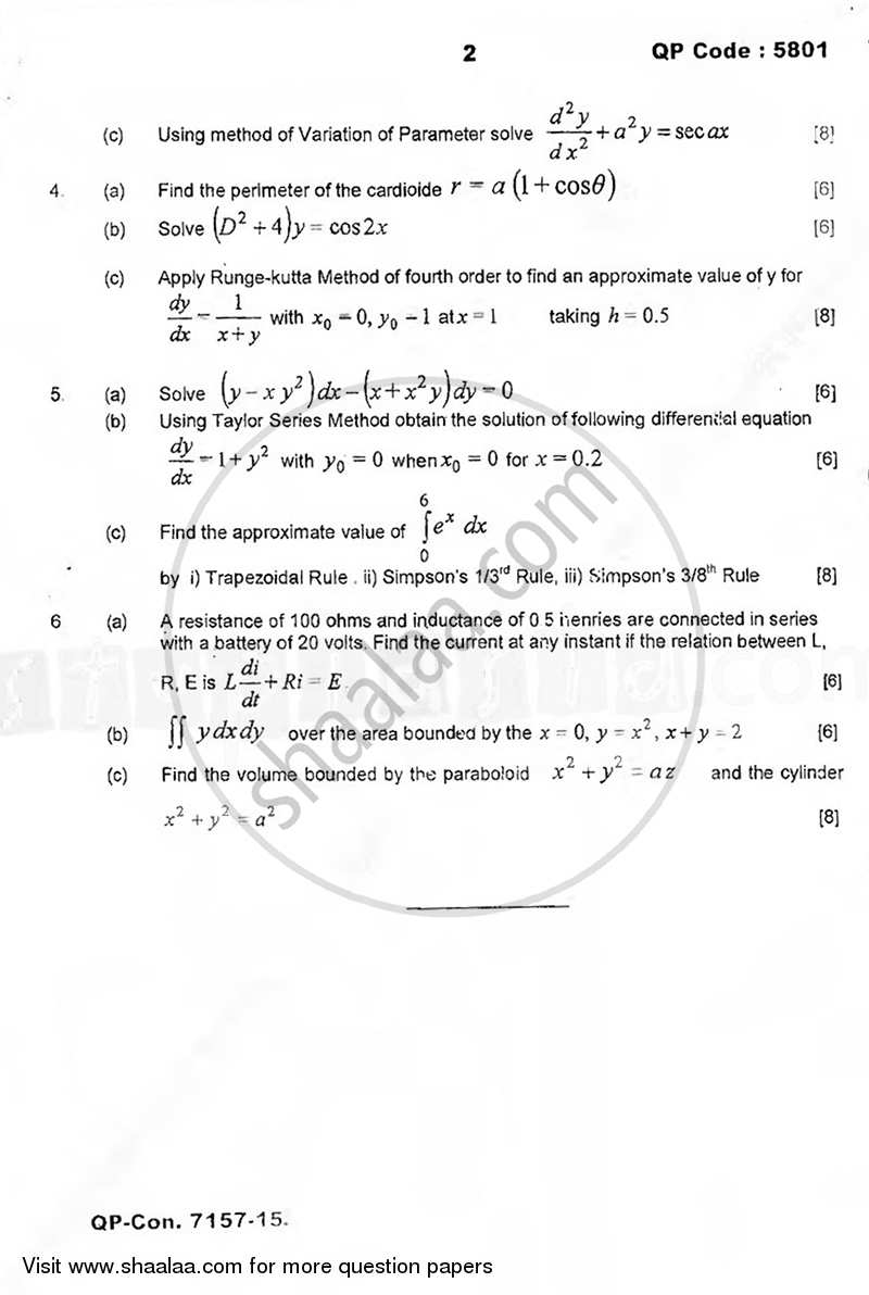 Applied Mathematics 2 2015-2016 - B.E. - Semester 2 (FE First Year) - University of Mumbai question paper with PDF download
