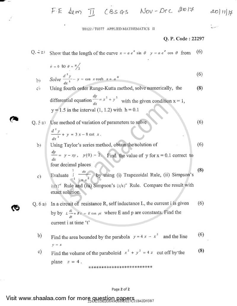 Applied Mathematics 2 2017-2018 - B.E. - Semester 2 (FE First Year) - University of Mumbai question paper with PDF download