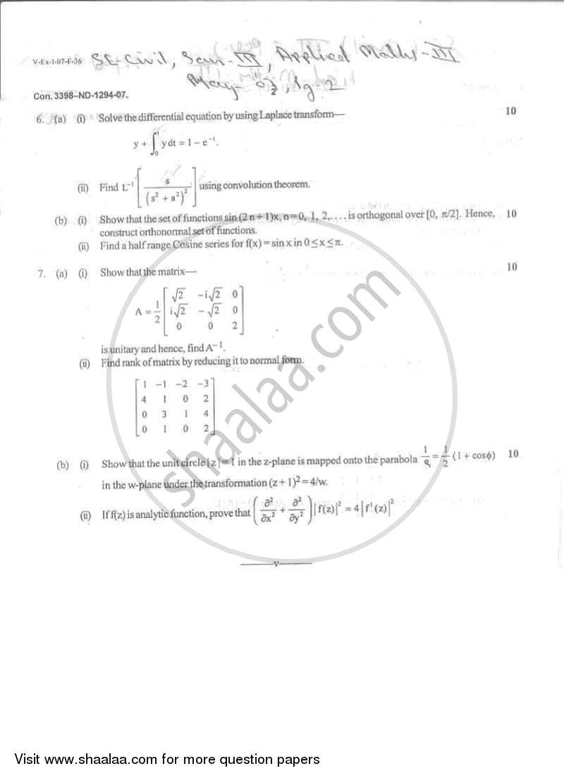 Applied Mathematics 3 2006-2007 - B.E. - Semester 3 (SE Second Year) - University of Mumbai question paper with PDF download