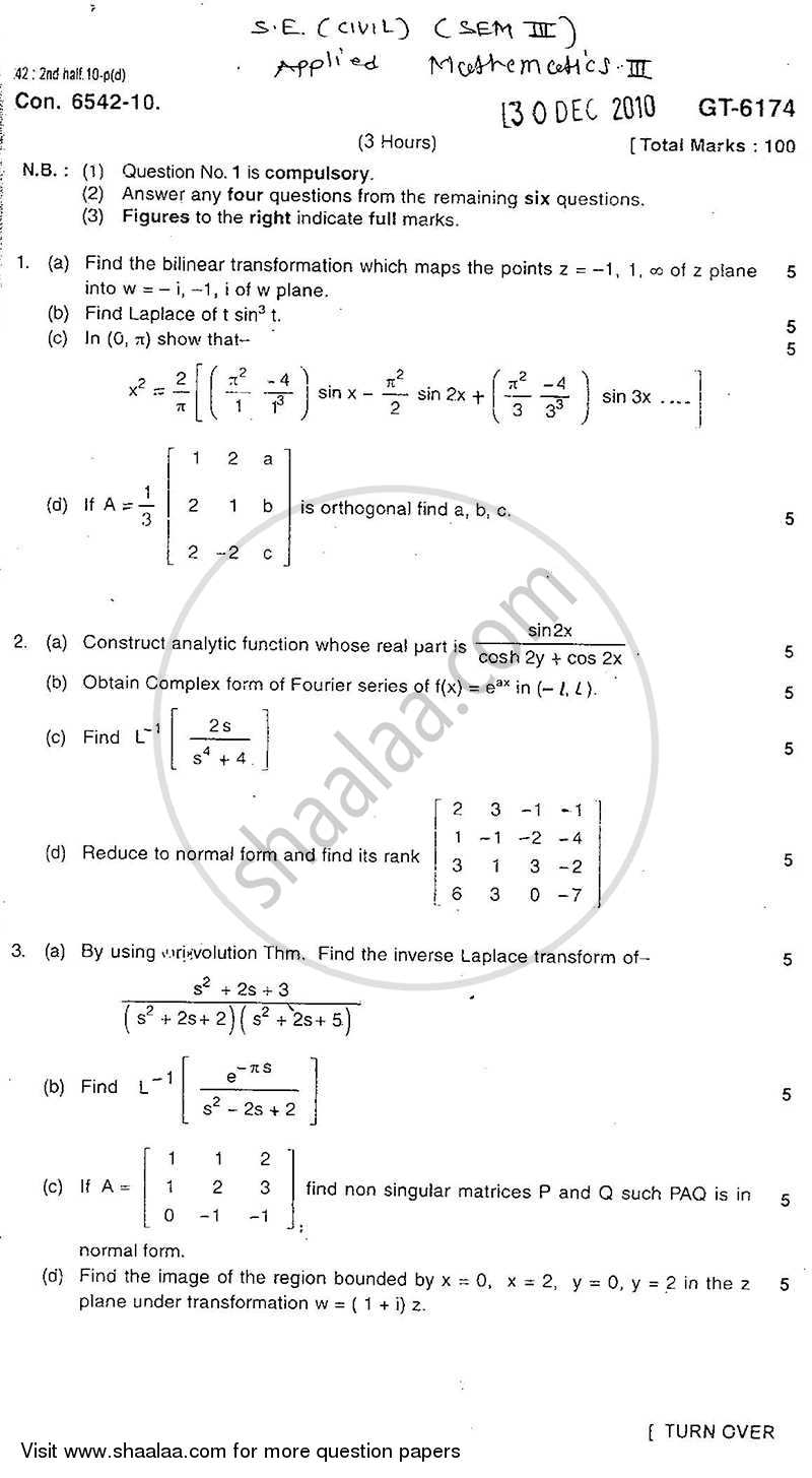Applied Mathematics 3 2010-2011 - B.E. - Semester 3 (SE Second Year) - University of Mumbai question paper with PDF download