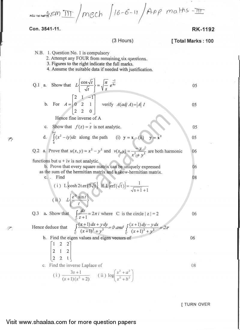 Applied Mathematics 3 2010-2011 - B.E. - Semester 3 (SE Second Year) - University of Mumbai question paper with PDF download