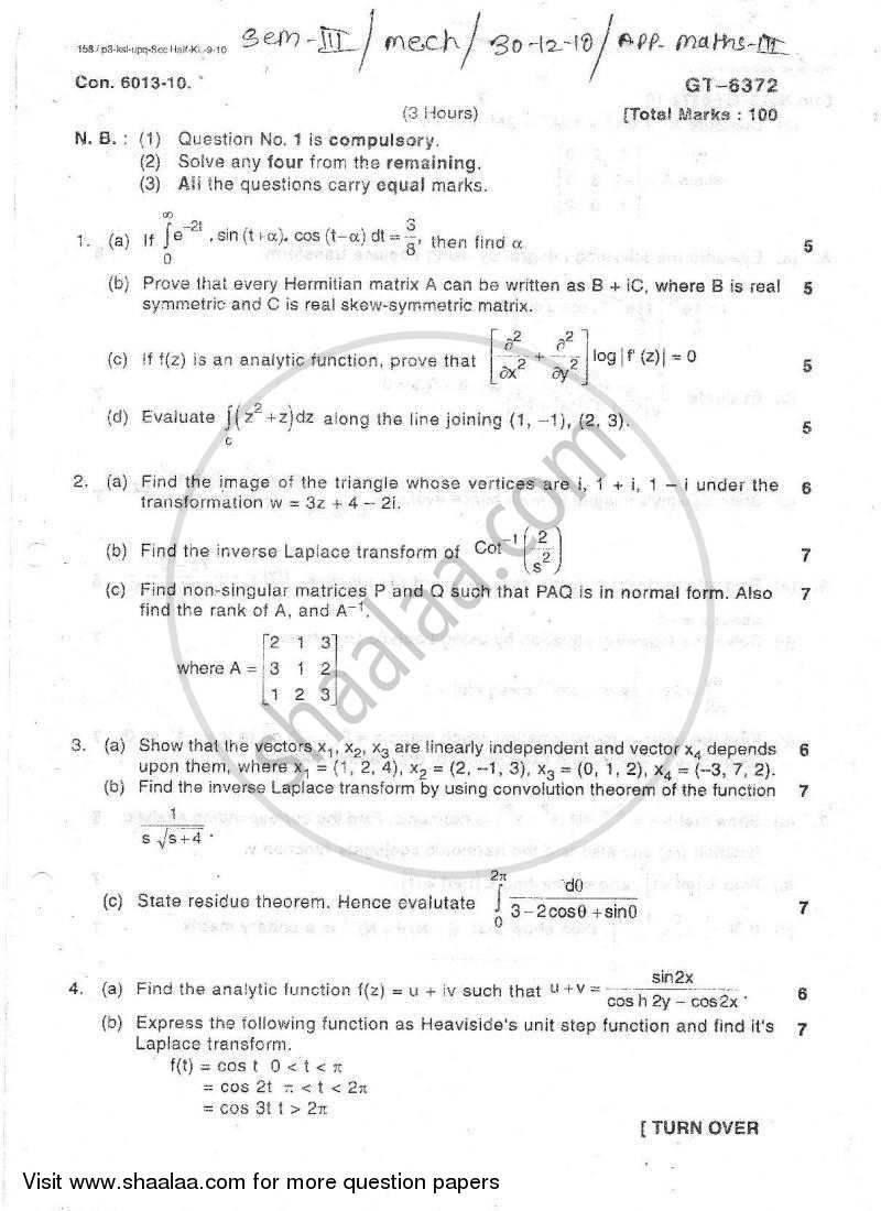Applied Mathematics 3 2010-2011 - B.E. - Semester 3 (SE Second Year) - University of Mumbai question paper with PDF download