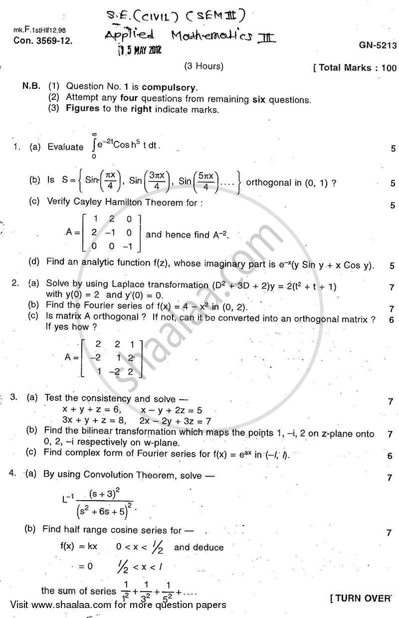 Applied Mathematics 3 2011-2012 - B.E. - Semester 3 (SE Second Year) - University of Mumbai question paper with PDF download