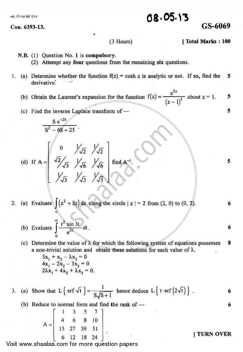 Applied Mathematics 3 2012-2013 - B.E. - Semester 3 (SE Second Year) - University of Mumbai question paper with PDF download