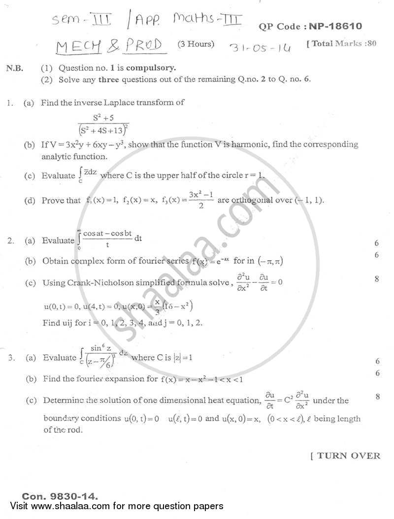 Applied Mathematics 3 2013-2014 - B.E. - Semester 3 (SE Second Year) - University of Mumbai question paper with PDF download