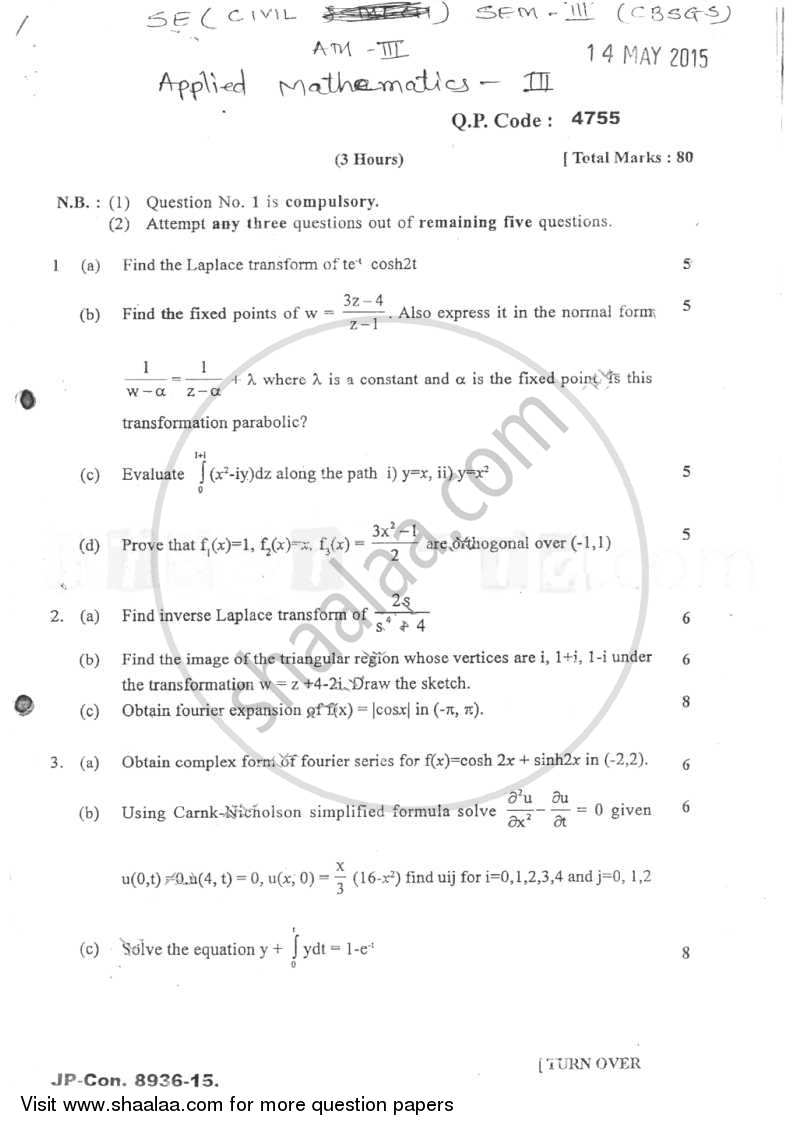 Applied Mathematics 3 2014-2015 - B.E. - Semester 3 (SE Second Year) - University of Mumbai question paper with PDF download