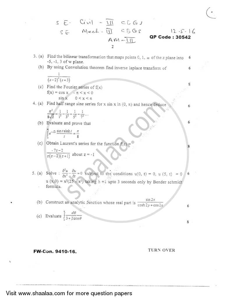 Applied Mathematics 3 2015-2016 - B.E. - Semester 3 (SE Second Year) - University of Mumbai question paper with PDF download
