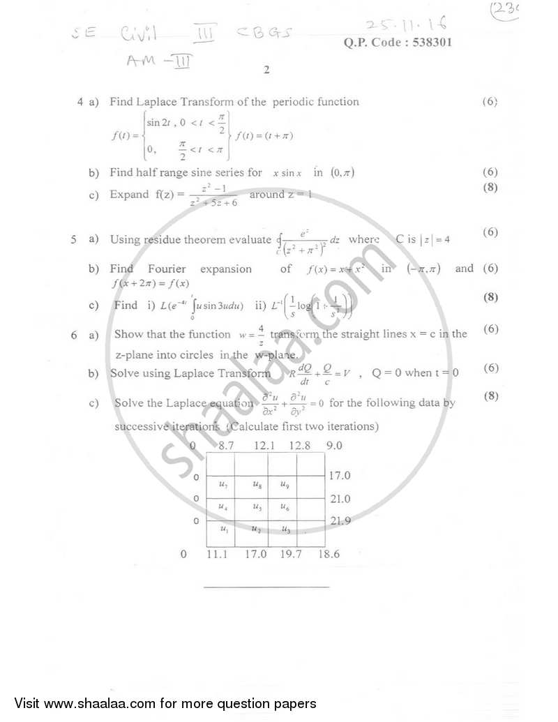 Applied Mathematics 3 2016-2017 - B.E. - Semester 3 (SE Second Year) - University of Mumbai question paper with PDF download