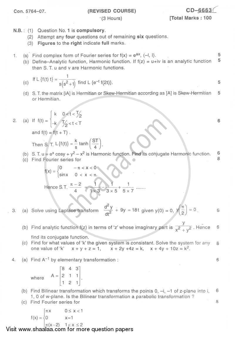 Applied Mathematics 3 2007-2008 - B.E. - Semester 3 (SE Second Year) - University of Mumbai question paper with PDF download
