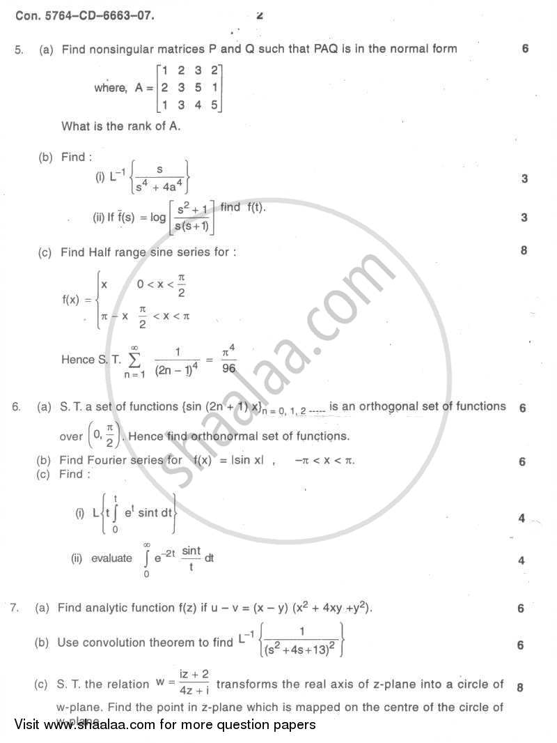 Applied Mathematics 3 2007-2008 - B.E. - Semester 3 (SE Second Year) - University of Mumbai question paper with PDF download