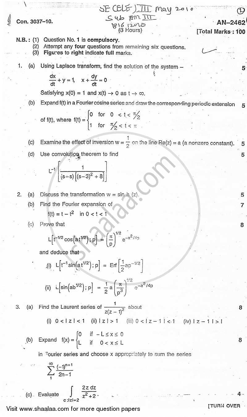 Applied Mathematics 3 2009-2010 - B.E. - Semester 3 (SE Second Year) - University of Mumbai question paper with PDF download