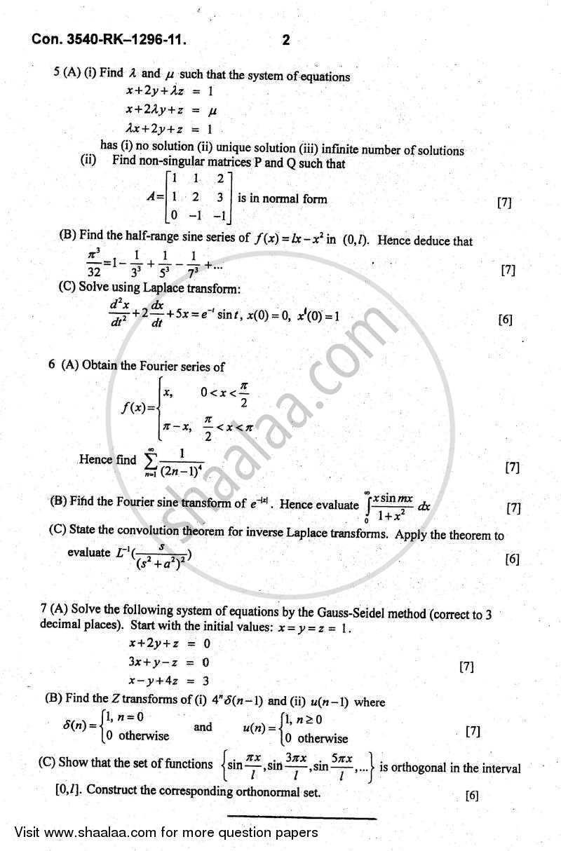 Applied Mathematics 3 2010-2011 - B.E. - Semester 3 (SE Second Year) - University of Mumbai question paper with PDF download