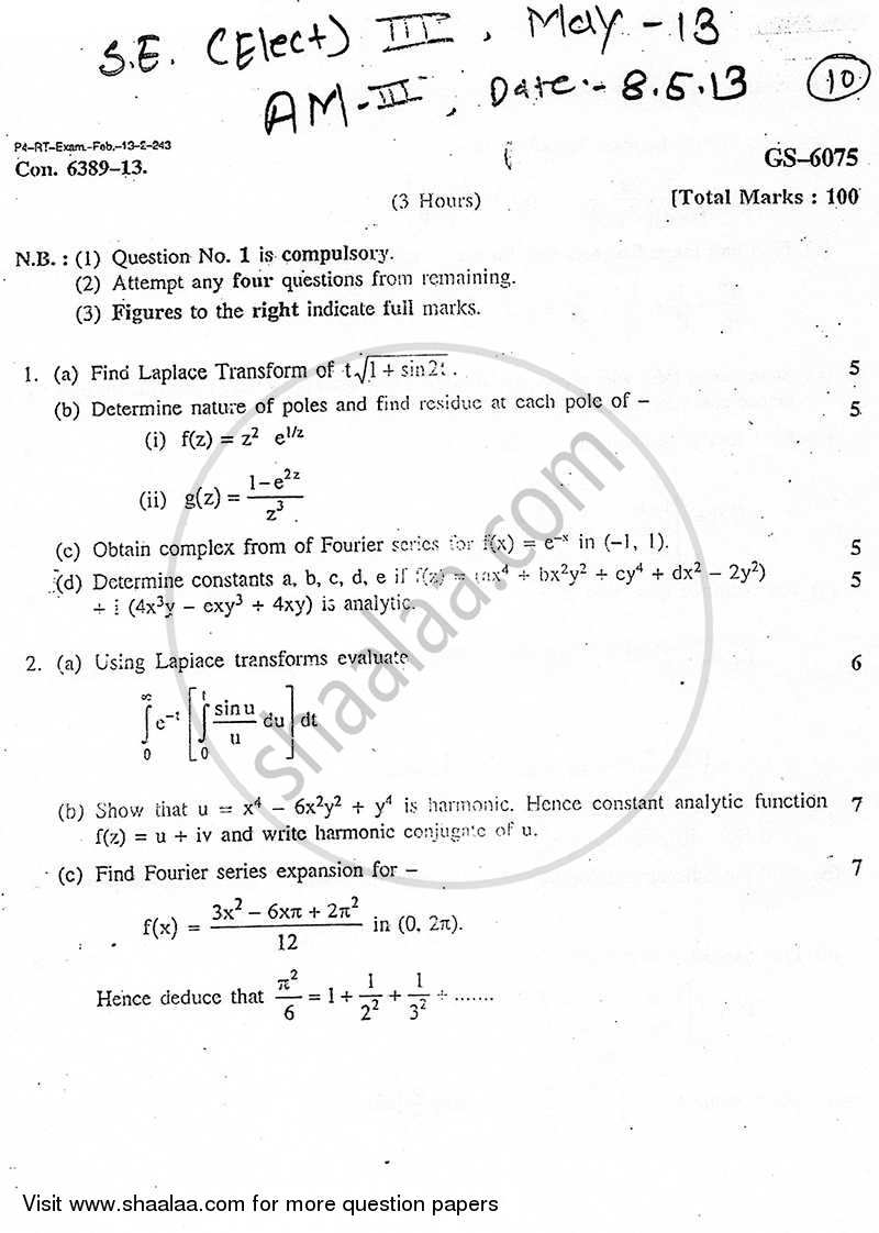 Applied Mathematics 3 2012-2013 - B.E. - Semester 3 (SE Second Year) - University of Mumbai question paper with PDF download