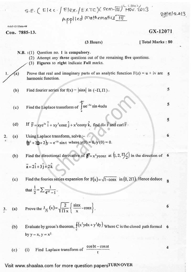 Applied Mathematics 3 2013-2014 - B.E. - Semester 3 (SE Second Year) - University of Mumbai question paper with PDF download