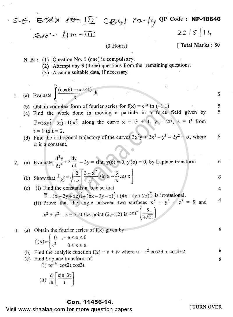 Applied Mathematics 3 2013-2014 - B.E. - Semester 3 (SE Second Year) - University of Mumbai question paper with PDF download