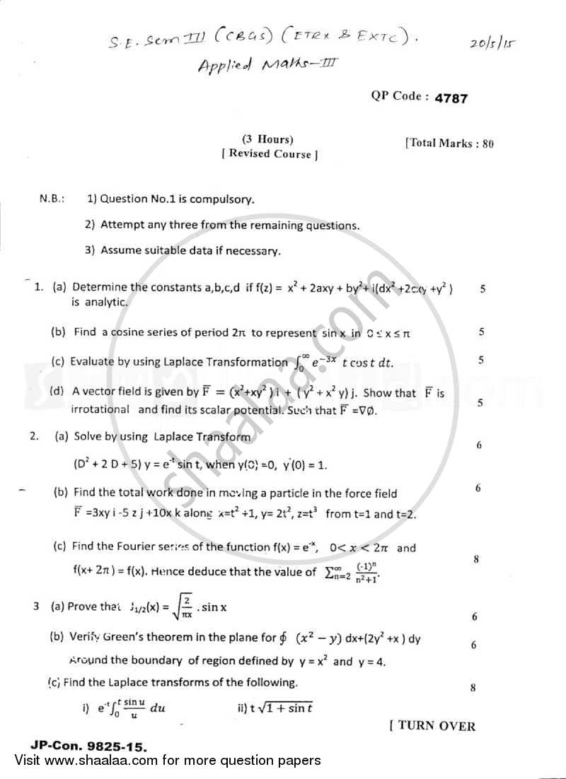 Applied Mathematics 3 2014-2015 - B.E. - Semester 3 (SE Second Year) - University of Mumbai question paper with PDF download