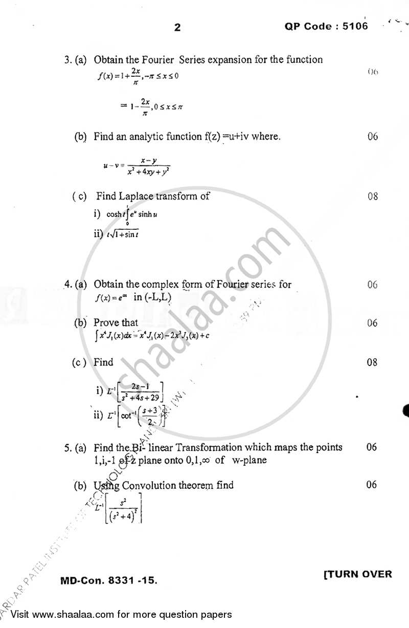 Applied Mathematics 3 2015-2016 - B.E. - Semester 3 (SE Second Year) - University of Mumbai question paper with PDF download
