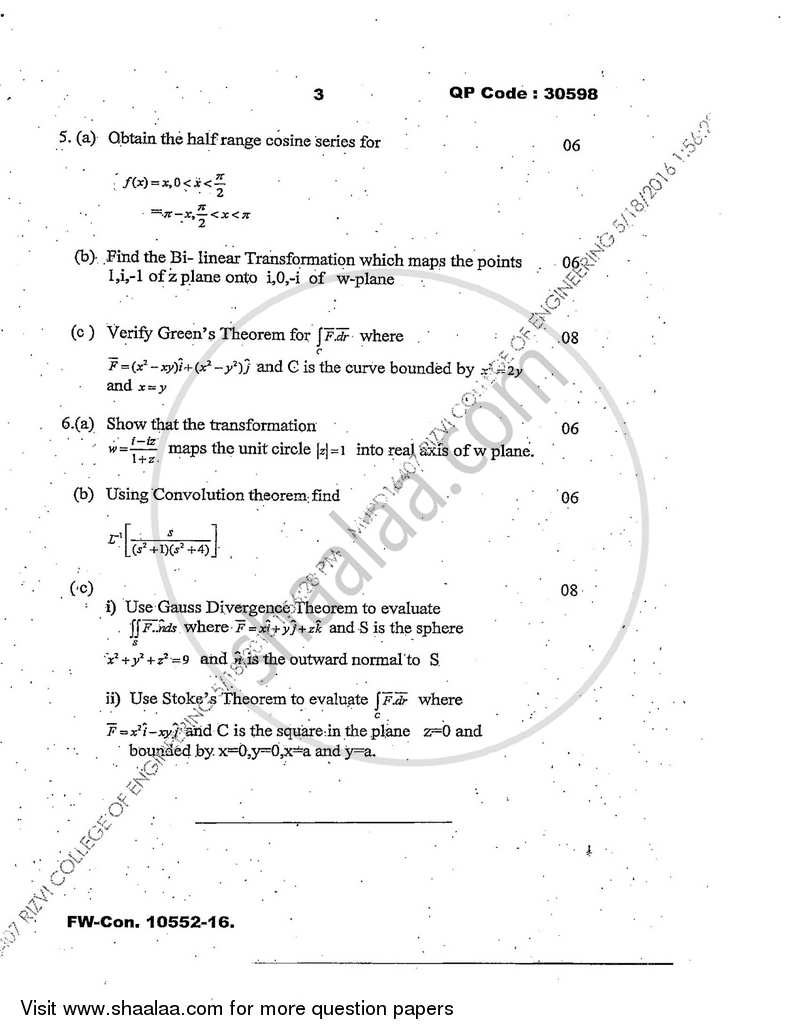 Applied Mathematics 3 2015-2016 - B.E. - Semester 3 (SE Second Year) - University of Mumbai question paper with PDF download