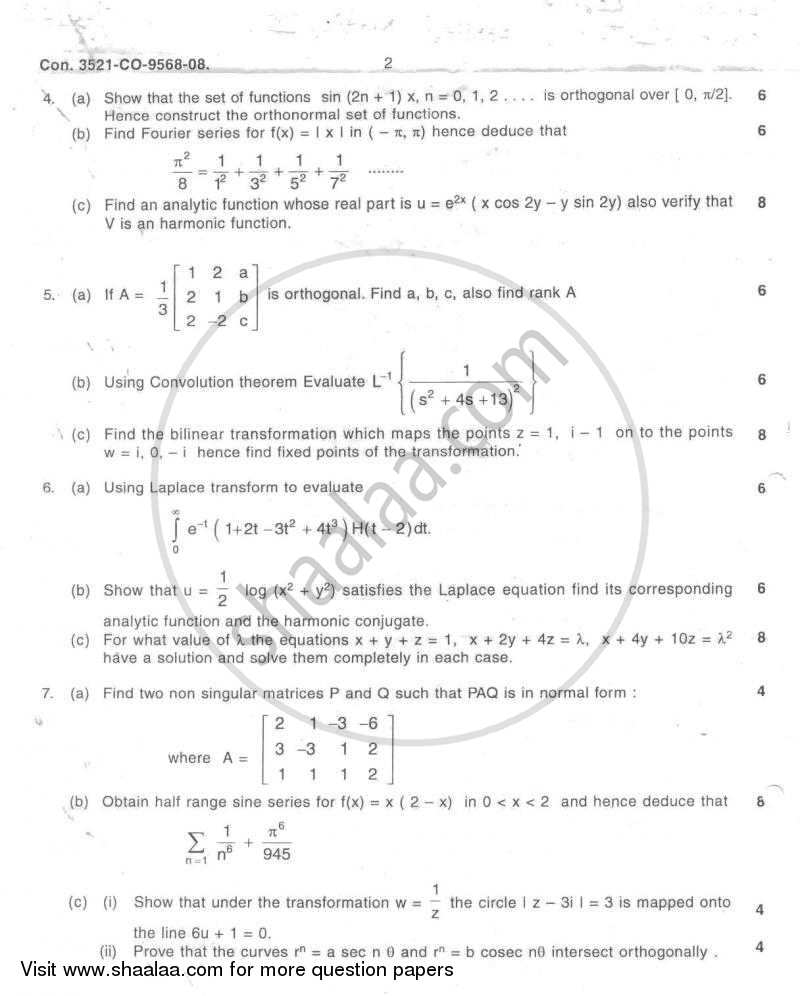 Applied Mathematics 3 2007-2008 - B.E. - Semester 3 (SE Second Year) - University of Mumbai question paper with PDF download