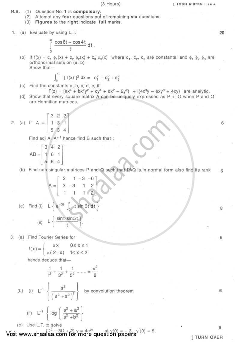 Applied Mathematics 3 2007-2008 - B.E. - Semester 3 (SE Second Year) - University of Mumbai question paper with PDF download