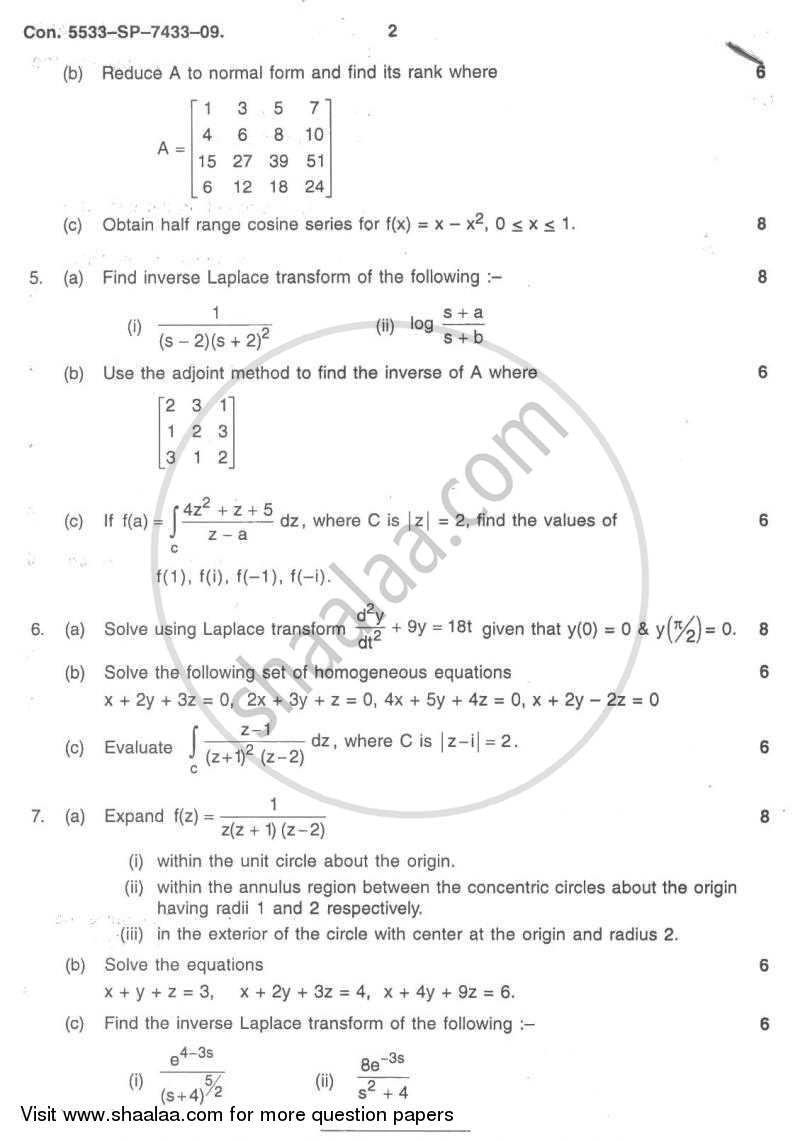 Applied Mathematics 3 2009-2010 - B.E. - Semester 3 (SE Second Year) - University of Mumbai question paper with PDF download