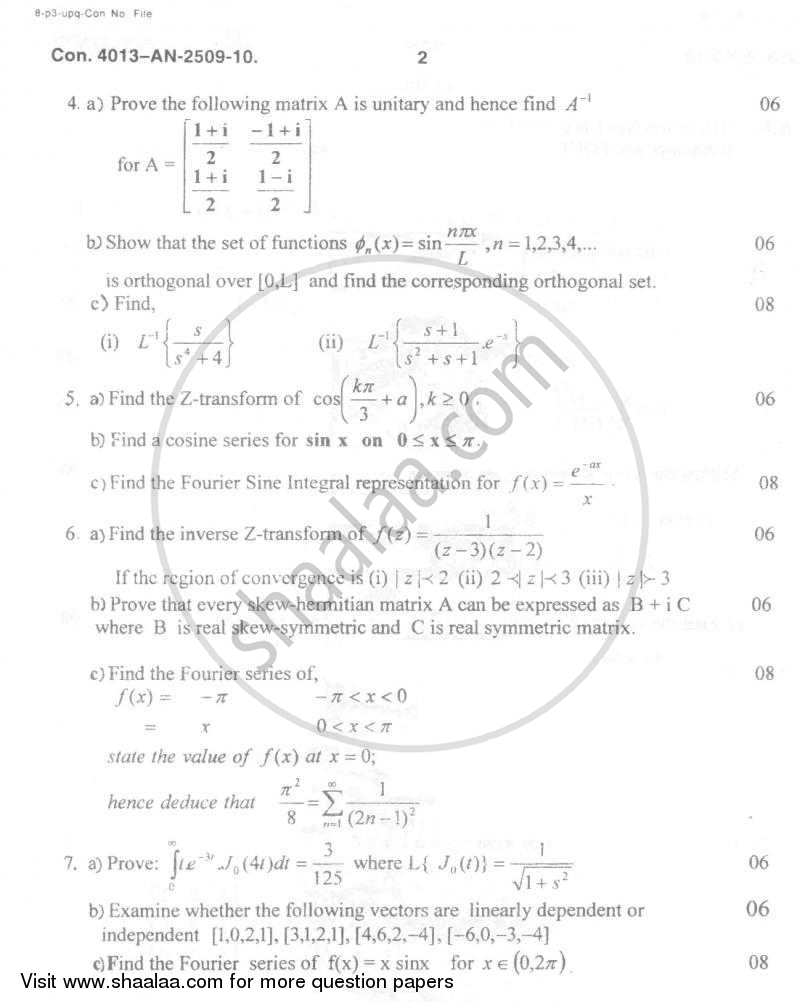 Applied Mathematics 3 2009-2010 - B.E. - Semester 3 (SE Second Year) - University of Mumbai question paper with PDF download