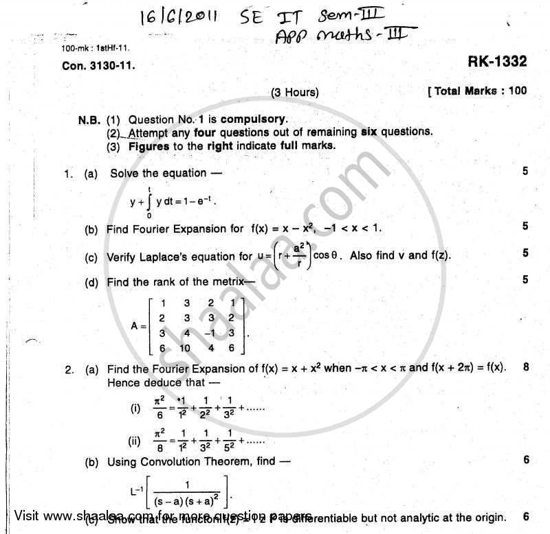 Applied Mathematics 3 2010-2011 - B.E. - Semester 3 (SE Second Year) - University of Mumbai question paper with PDF download